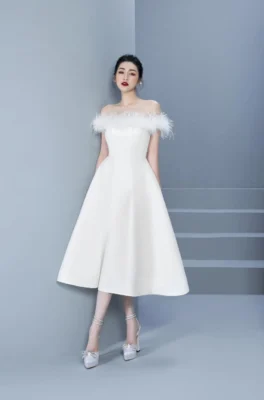 Đầm Xòe Chữ A Lông Vũ Vai Ngang Đẹp Nhất